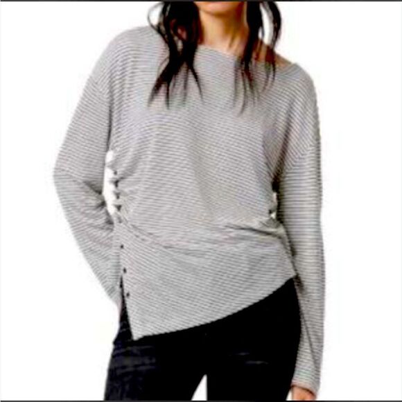 AllSaints Hatti White & Black Stripe Asymmetrical T-Shirt /Top. Size Small.  EUC - Picture 1 of 7